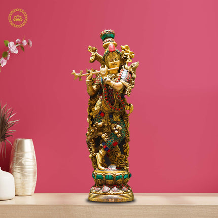 Brass Standing Krishna Idol - Divine Presence of Love and Wisdom