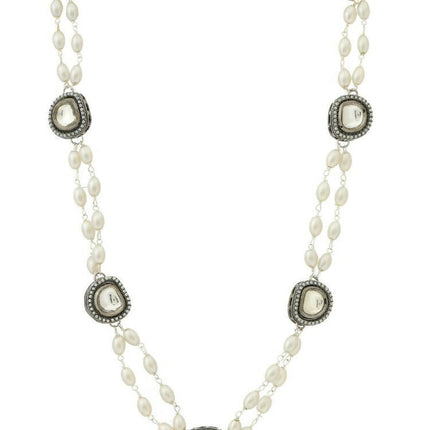 Rhodium Plated Kundan Necklace - Ruby Raang