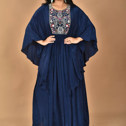 Morchari Kaftan Zari Embroidery Work Gown-Blue