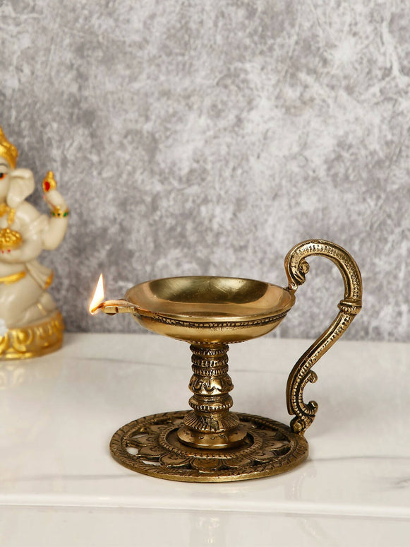 CraftVatika Gold-Toned Handmade Oil Lamp Showpiece