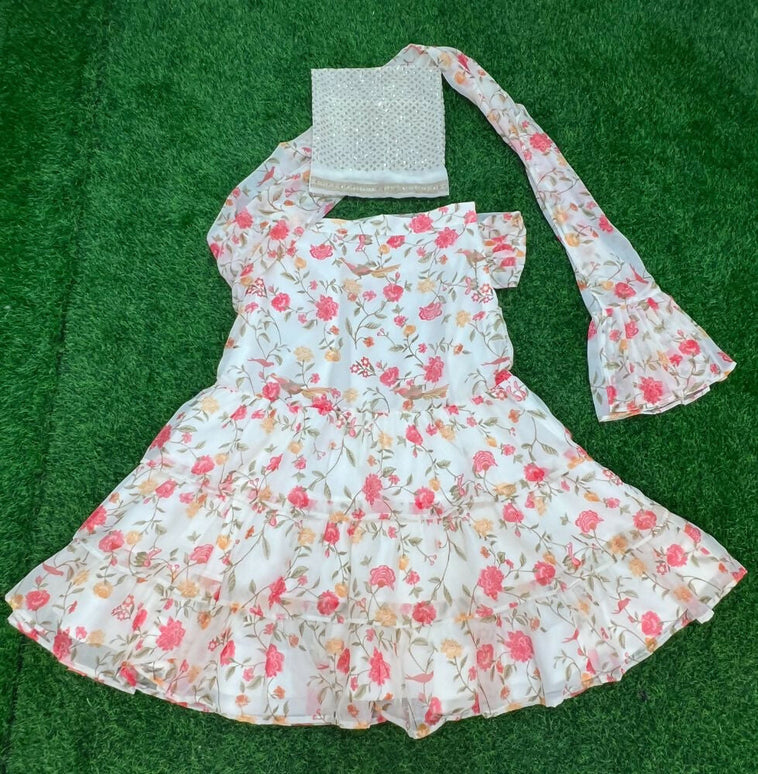 Aastha Fashion Off White Heavy Georgette Heavy Digital Print Semi Stitched Wedding Wear Lehenga Choli