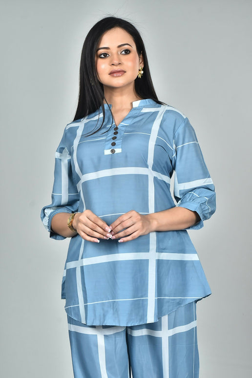 Morchari Digital Print Semi Muslin Co-Ord Set Top & Trouser-Multicolor