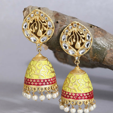 Joban Fashion Women White Beats Matte Gold Jhumka