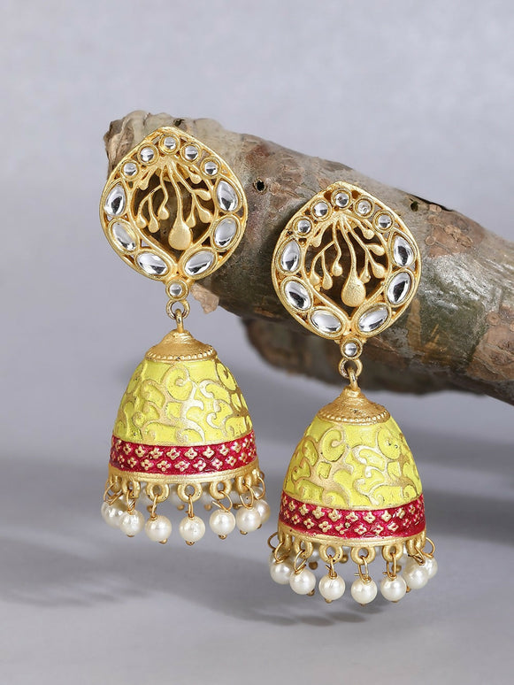 Joban Fashion Women White Beats Matte Gold Jhumka