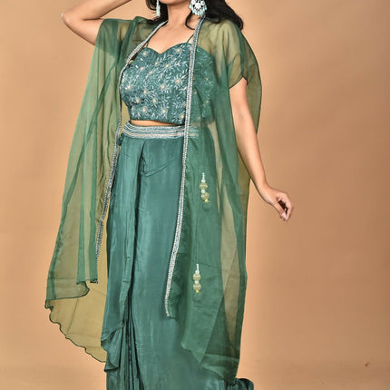 Morchari Women Hand Embroidery Crop Top-Green