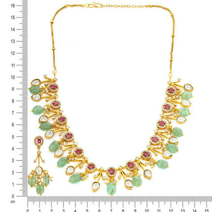 Natural Stones Antique Finish Earrings and Choker Necklace set - Ruby Raang