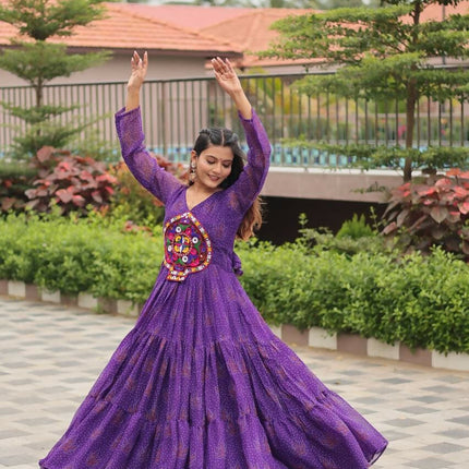 Aastha Fashion Purple Faux Georgette Navratri Designer Gown Collection