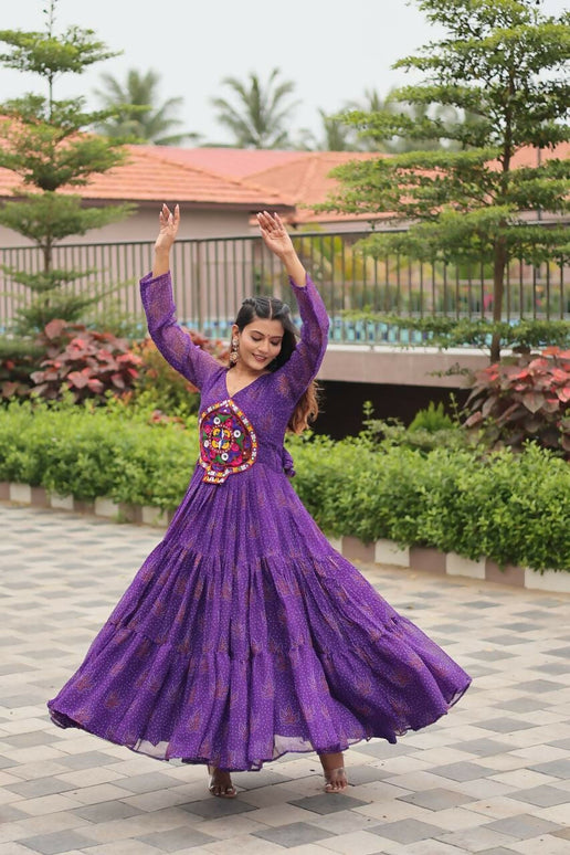 Aastha Fashion Purple Faux Georgette Navratri Designer Gown Collection