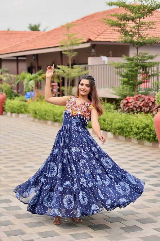 Aastha Fashion Blue Faux Georgette Navratri Designer Gown Collection