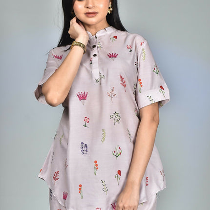 Morchari Digital Print Semi Muslin Co-Ord Set Top & Trouser-Multicolor