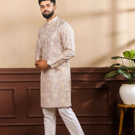 Lavender Art Silk Digital Printed, Embroidery Work Kurta Set - Mahotsav