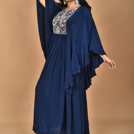Morchari Kaftan Zari Embroidery Work Gown-Blue