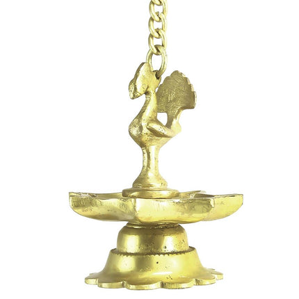 eCraftIndia Gold-Toned Peacock Shaped Hanging Oil Wick Diya