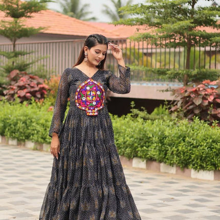 Aastha Fashion Black Faux Georgette Navratri Designer Gown Collection