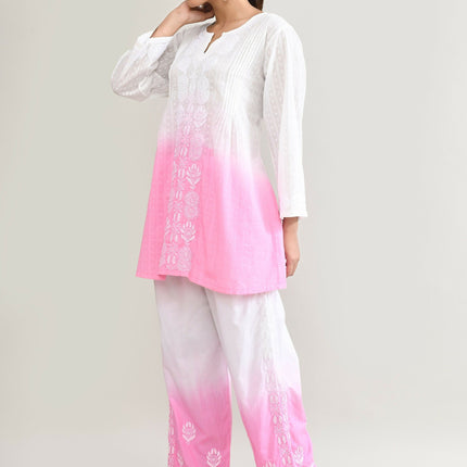 Joban Fashion Womens Cotton ChikanKari pink Cord set