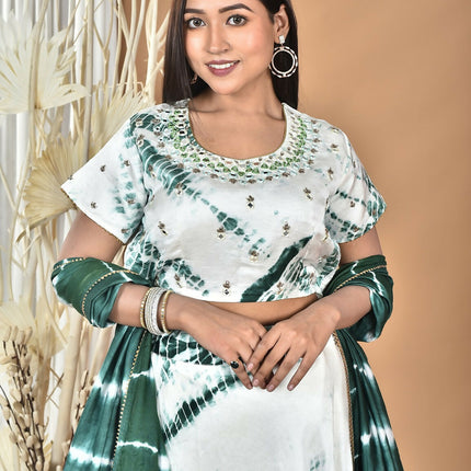 Morchari Women Tai Dai And Hand Embroidery Lehenga-Green