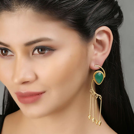 Joban Fashion Women Green Stone Matte Gold Earrings
