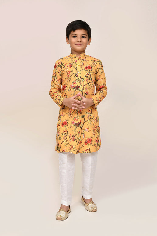 Joban Fashion Linen Cotton Yellow Kurta With Straight Fit Pant