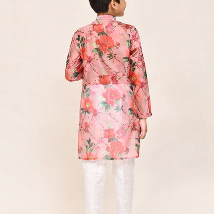 Joban Fashion Georgette Peach Kurta With Straight Fit Pant