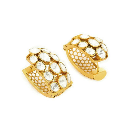 Glass Kundan Circular Earrings - Ruby Raang