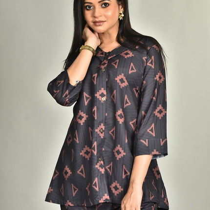 Morchari Digital Print Semi Muslin Co-Ord Set Top & Trouser-Multicolor