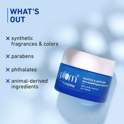 Plum Salicylic & Lactic Acid Skin-Smoothing Gel Moisturizer - For Active Acne & Oil-Free Hydration