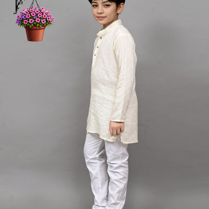 Bluesaanchi White Self-Design Embroidered Kurta Set – Timeless & Sophisticated for Your Little One