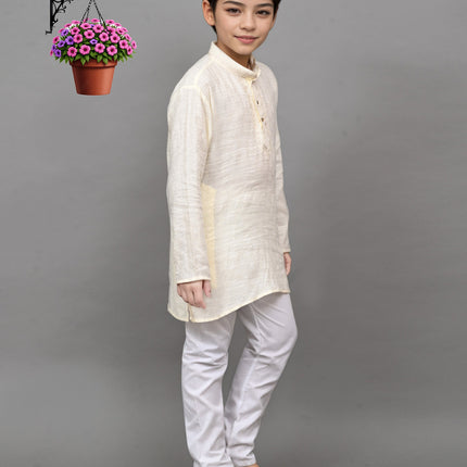 Bluesaanchi White Self-Design Embroidered Kurta Set – Timeless & Sophisticated for Your Little One