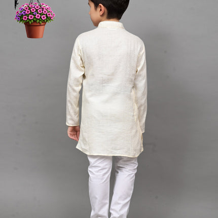 Bluesaanchi White Self-Design Embroidered Kurta Set – Timeless & Sophisticated for Your Little One