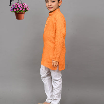 Bluesaanchi Orange Self-Design Embroidered Kurta Set – Bold & Stylish for Your Little One