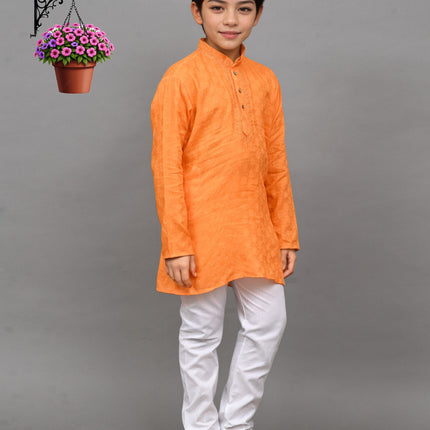 Bluesaanchi Orange Self-Design Embroidered Kurta Set – Bold & Stylish for Your Little One