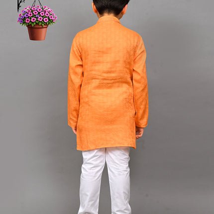 Bluesaanchi Orange Self-Design Embroidered Kurta Set – Bold & Stylish for Your Little One