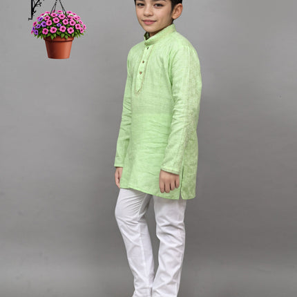 Bluesaanchi Lime Green Self-Design Embroidered Kurta Set – Playful & Festive for Your Little One