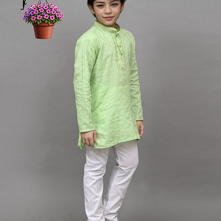 Bluesaanchi Lime Green Self-Design Embroidered Kurta Set – Playful & Festive for Your Little One