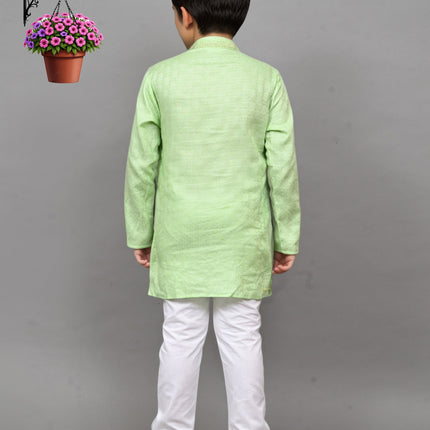 Bluesaanchi Lime Green Self-Design Embroidered Kurta Set – Playful & Festive for Your Little One