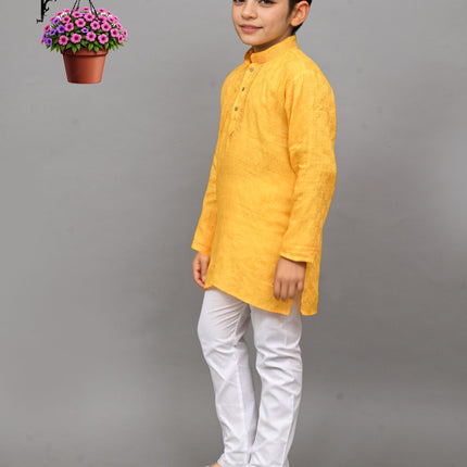 Bluesaanchi Yellow Self-Design Embroidered Kurta Set – Bright & Joyful for Your Little One