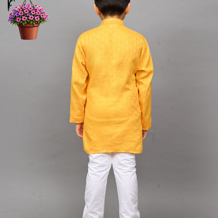 Bluesaanchi Yellow Self-Design Embroidered Kurta Set – Bright & Joyful for Your Little One