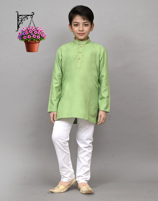 Bluesaanchi Light Green Embroidered Kurta Set – Fresh & Charming for Your Little One