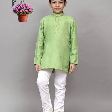Bluesaanchi Light Green Embroidered Kurta Set – Fresh & Charming for Your Little One