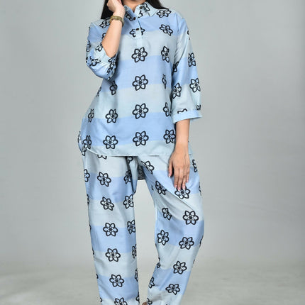 Morchari Digital Print Semi Muslin Co-Ord Set Top & Trouser-Multicolor