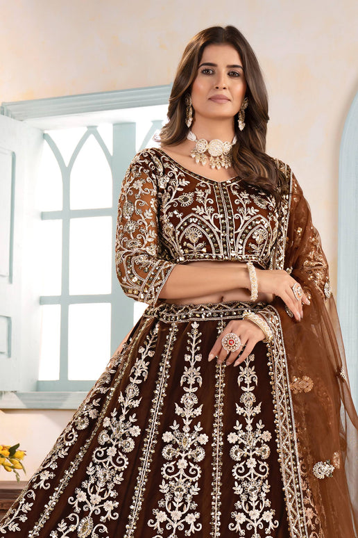 Lehenga Mart Designer Bollywood Style Wedding Wear Lehenga Choli - Brown
