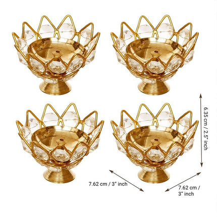 eCraftIndia Gold-Toned 2 Pieces Crystal Lotus Shape Brass Diyas