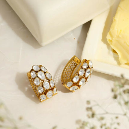 Glass Kundan Circular Earrings - Ruby Raang