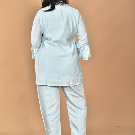 Morchari Women Hand Embroidery Co-Ords-Light Blue