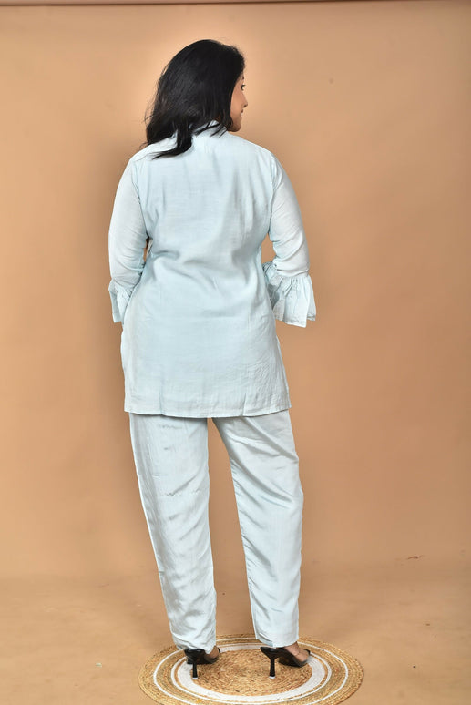 Morchari Women Hand Embroidery Co-Ords-Light Blue