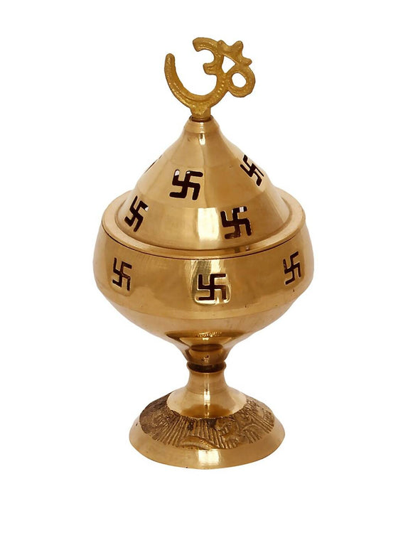 eCraftIndia Gold-Toned Om and Swastik Brass Diya