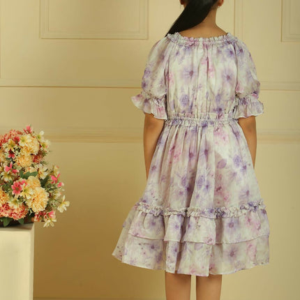 LH Luxury Fashion Kiara Petal Glow Dress – Elegant Lilac Floral Dress for Girls