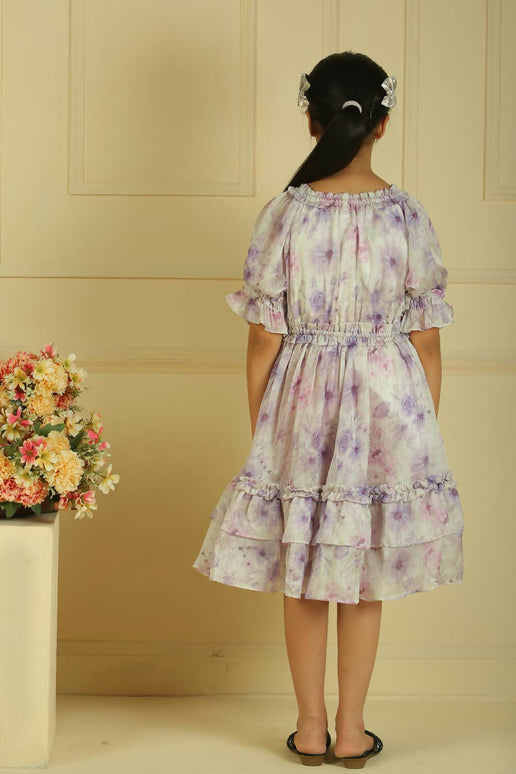 LH Luxury Fashion Kiara Petal Glow Dress – Elegant Lilac Floral Dress for Girls