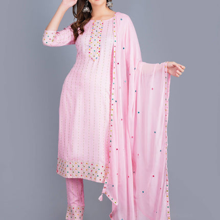 Shehnaai Pink With Gold Dot Print Suit