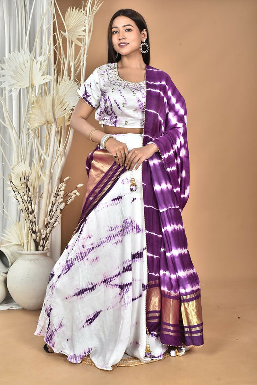 Morchari Women Tai Dai And Hand Embroidery Lehenga-Purple